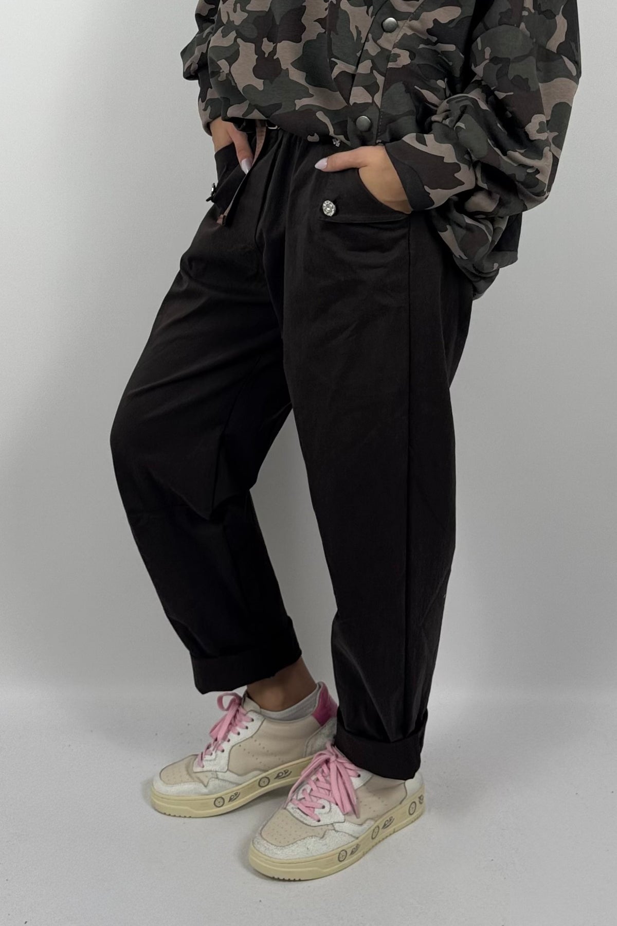 Modische Damen Balloonhose mit Gürtel – Coffee
