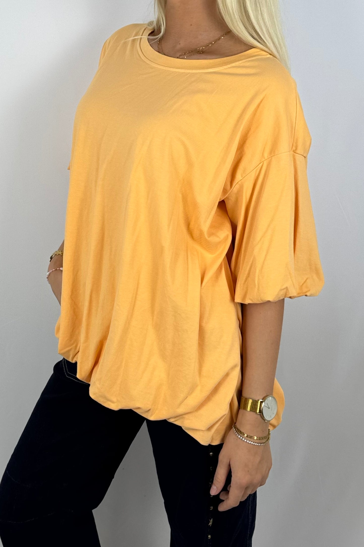 Basic Oversize Shirt mit Puffärmeln – Orange