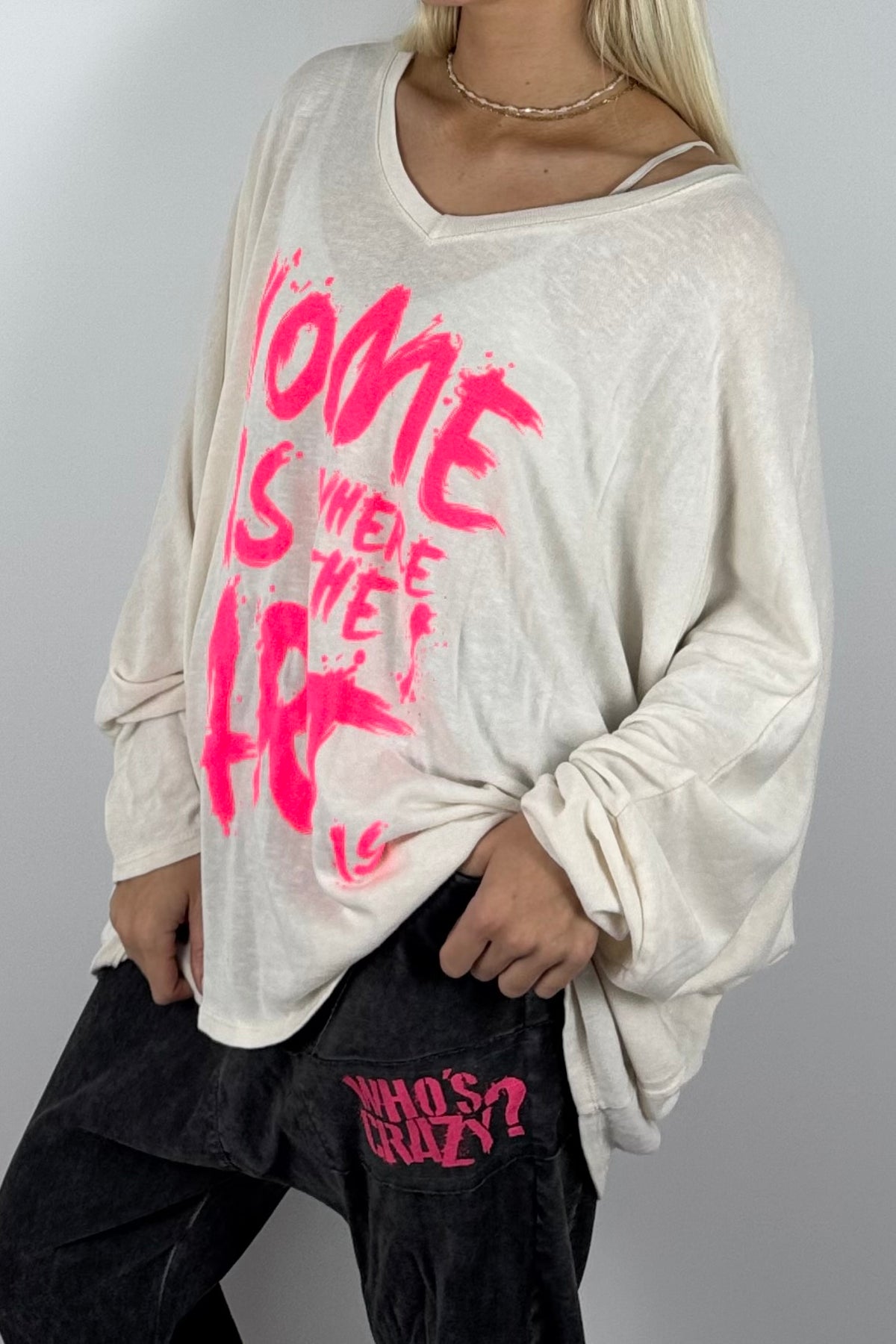 Damen Oversize-Shirt mit Statement-Print-Weiß
